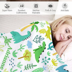 Lofaris Personalized Name Dinosaurs Plants Blanket For Kids