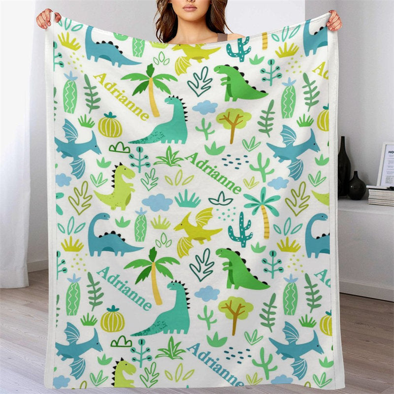 Lofaris Personalized Name Dinosaurs Plants Blanket For Kids