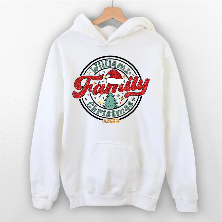 Lofaris Personalized Name Family Christmas Glitter Hoodie