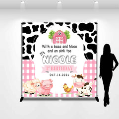 Lofaris Personalized Name Farm Animals Cow Birthday Backdrop