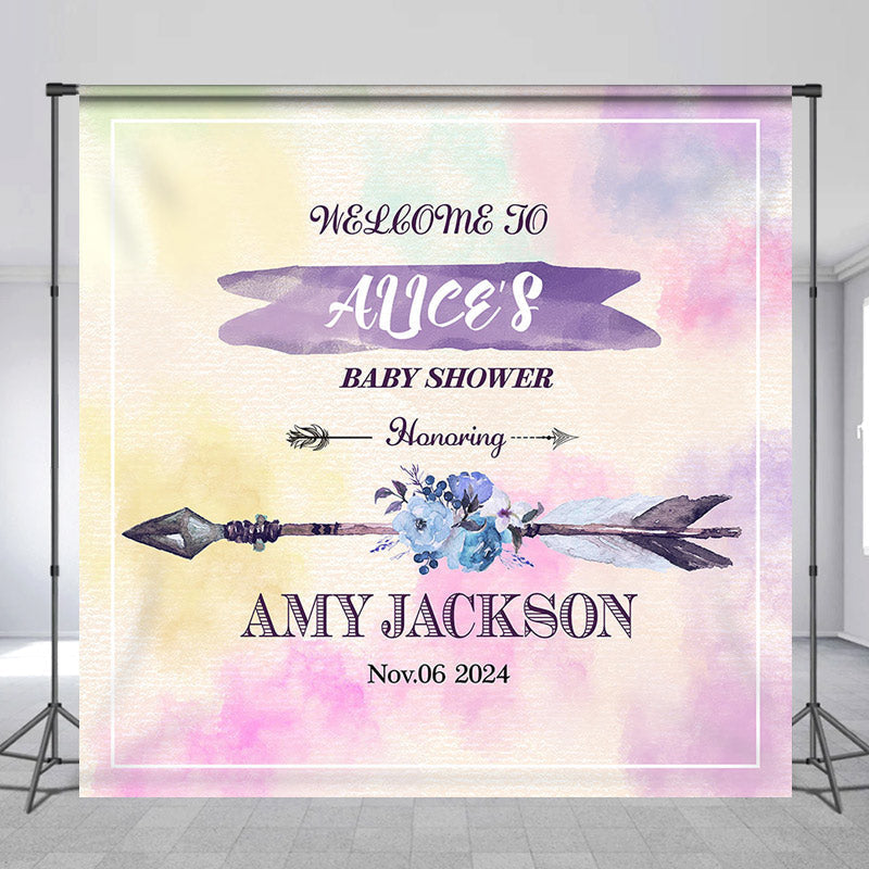 Lofaris Personalized Name Floral Arrow Baby Shower Backdrop