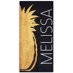 Lofaris Personalized Name Golden Pineapple Black Beach Towel