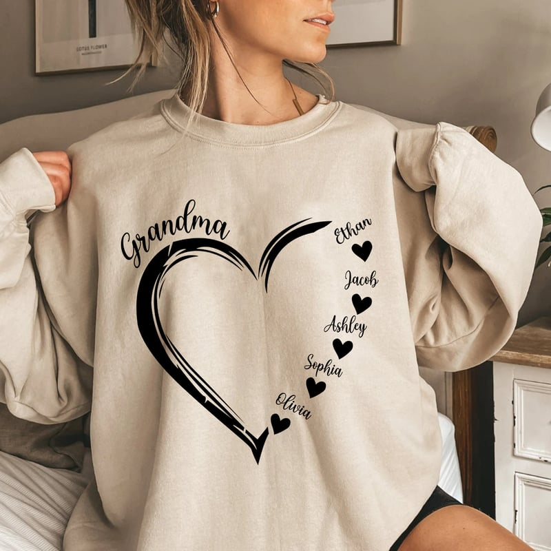 Lofaris Personalized Name Grandma Heart Gift Sweatshirt