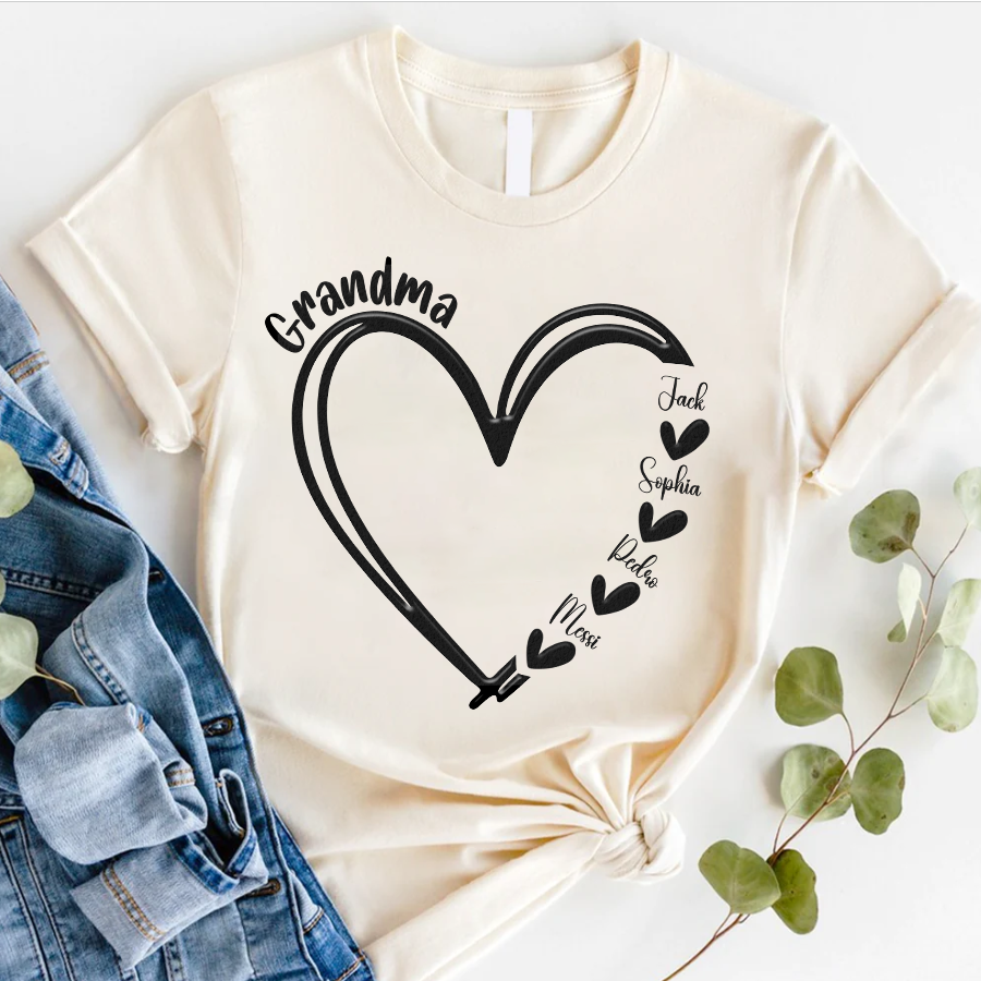 Lofaris Personalized Name Heart Grandma And Kids T - Shirt