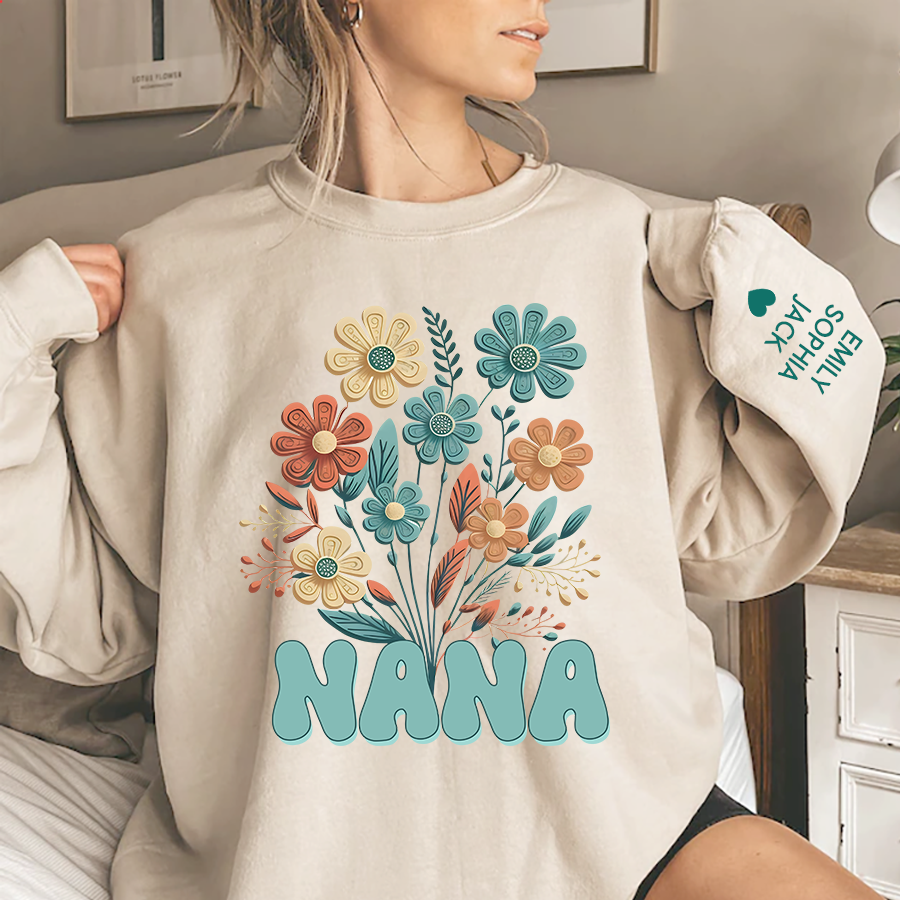 Lofaris Personalized Name Nana Retro Flowers Sweatshirt