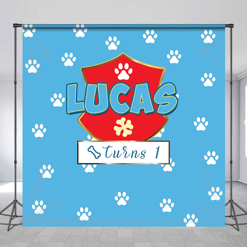 Lofaris Personalized Name Paws Blue 1st Birthday Backdrop