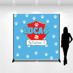 Lofaris Personalized Name Paws Blue 1st Birthday Backdrop