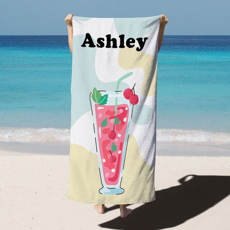 Lofaris Personalized Name Pink Cocktail Beach Towel for Girl