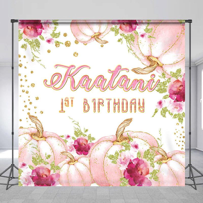 Lofaris Personalized Name Pumpkin Pink Birthday Backdrop