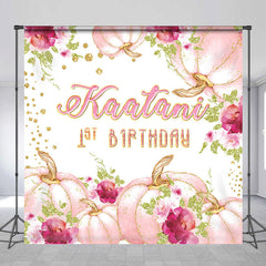 Lofaris Personalized Name Pumpkin Pink Birthday Backdrop