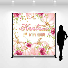 Lofaris Personalized Name Pumpkin Pink Birthday Backdrop