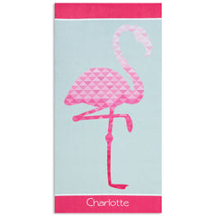 Lofaris Personalized Name Red Abstract Flamingo Beach Towel