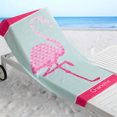 Lofaris Personalized Name Red Abstract Flamingo Beach Towel