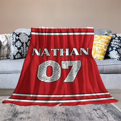 Lofaris Personalized Name Sports Jersey Red Warm Blanket