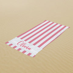 Lofaris Personalized Name Stripes Pink Beach Towel for Gift