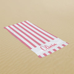 Lofaris Personalized Name Stripes Pink Beach Towel for Gift