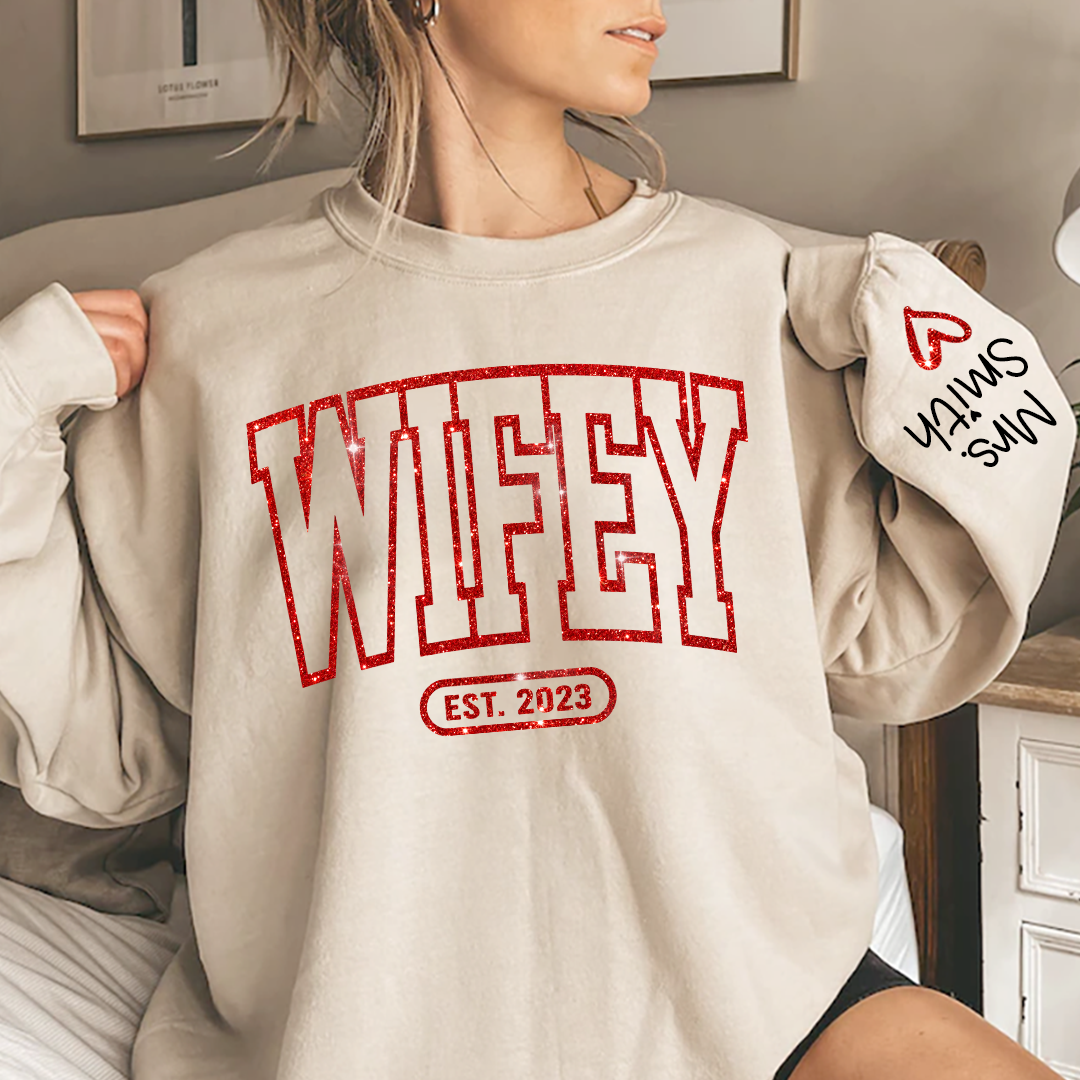 Lofaris Glitter Merry Wifey Est And Custom Names Svg Png Sweatshirt LTP01