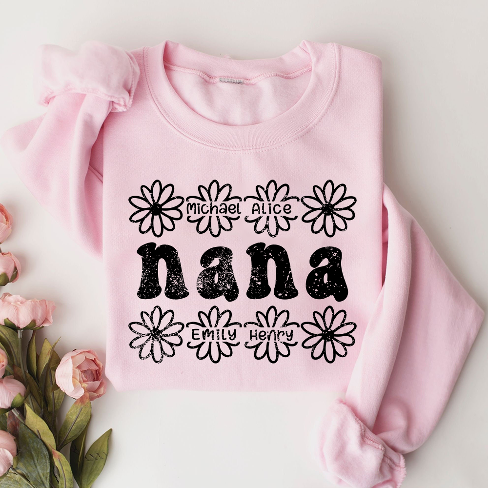 Lofaris Personalized Nana Flower And Grandkids Sweatshirt