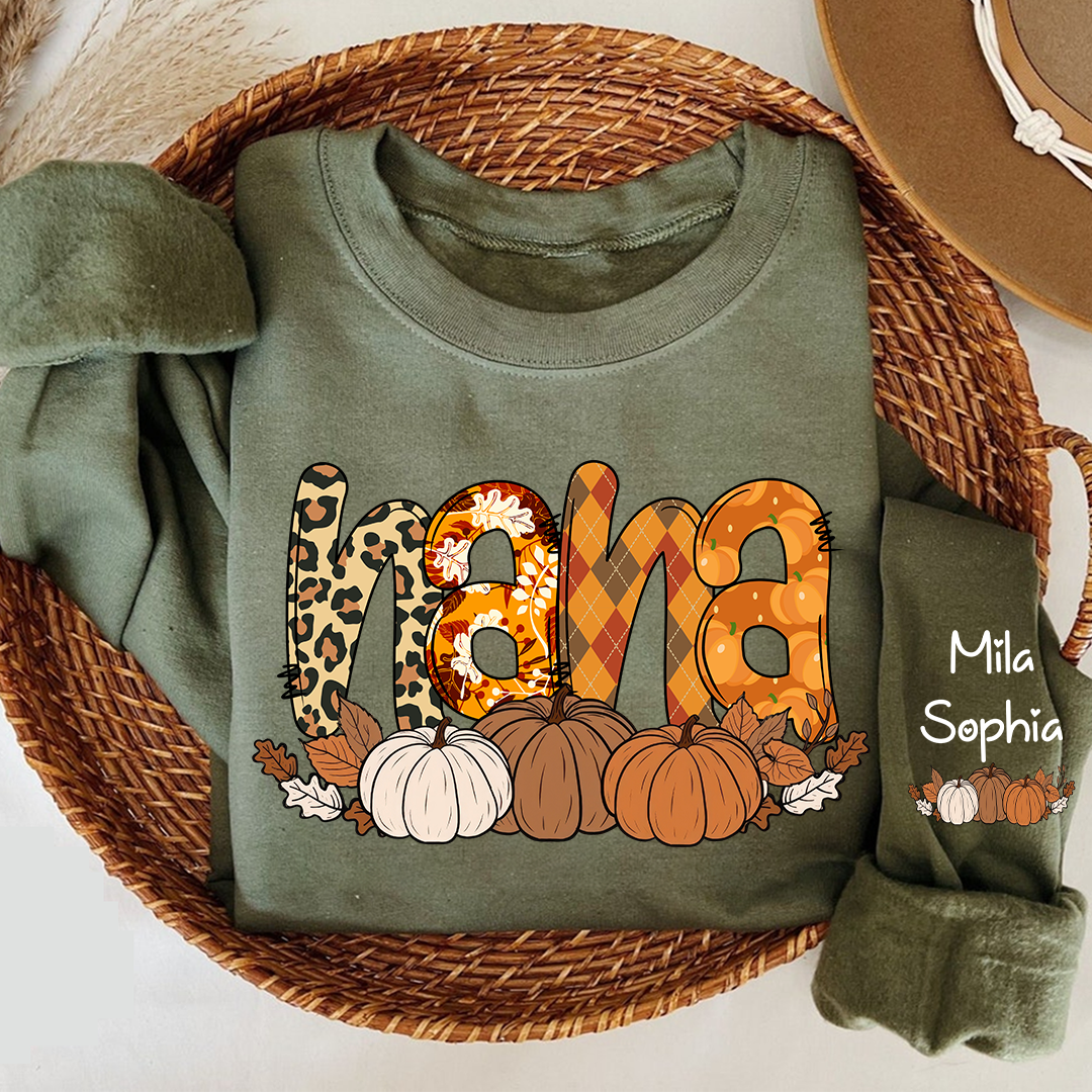 Lofaris Personalized Nana Pumpkin Grandkids Fall Sweatshirt