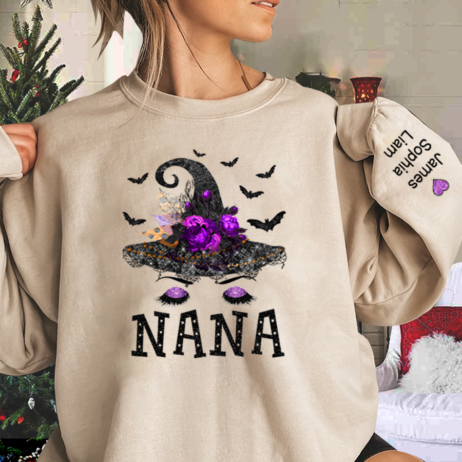 Lofaris Personalized Nana Witch Shirt Custom with Grandkids Names Fall Halloween Sweatshirt 6