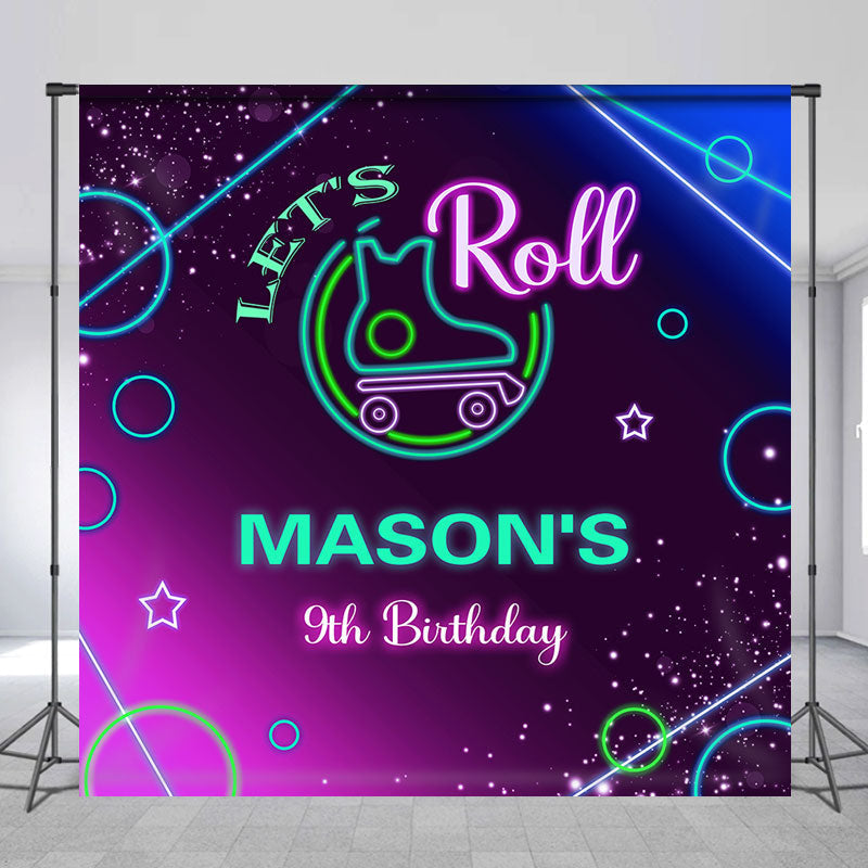 Lofaris Personalized Neon Lets Roll 9th Birthday Backdrop