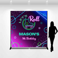 Lofaris Personalized Neon Lets Roll 9th Birthday Backdrop