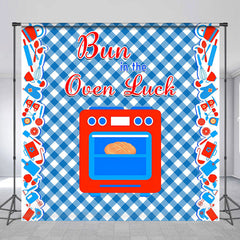 Lofaris Personalized Oven Luck Blue Plaid Baby Shower Backdrop