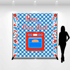 Lofaris Personalized Oven Luck Blue Plaid Baby Shower Backdrop