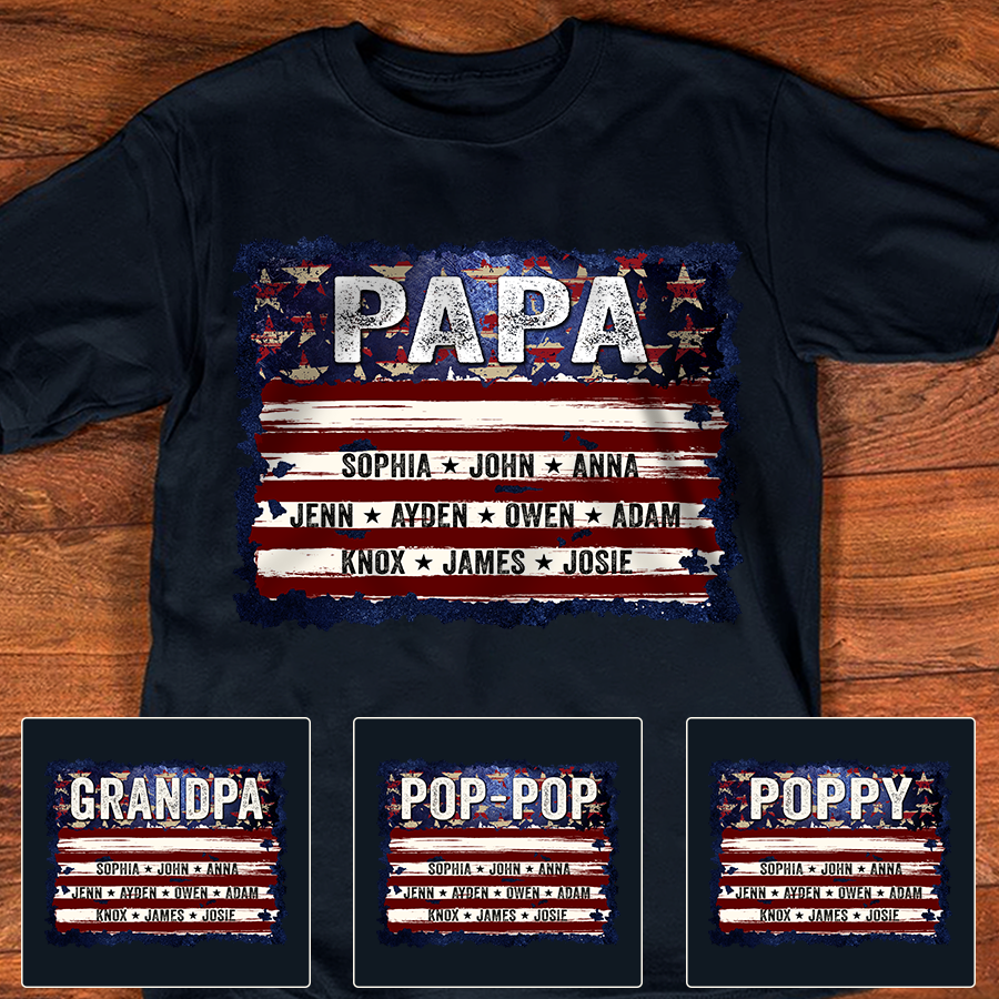 Lofaris Personalized Papa Flag Grandkids Fathers Day Shirt