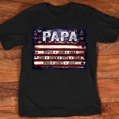 Lofaris Personalized Papa Flag Grandkids Fathers Day Shirt