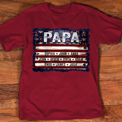 Lofaris Personalized Papa Flag Grandkids Fathers Day Shirt