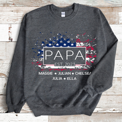 Lofaris Personalized Papa Grandkids Est USA Flag Sweatshirt