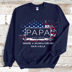 Lofaris Personalized Papa Grandkids Est USA Flag Sweatshirt