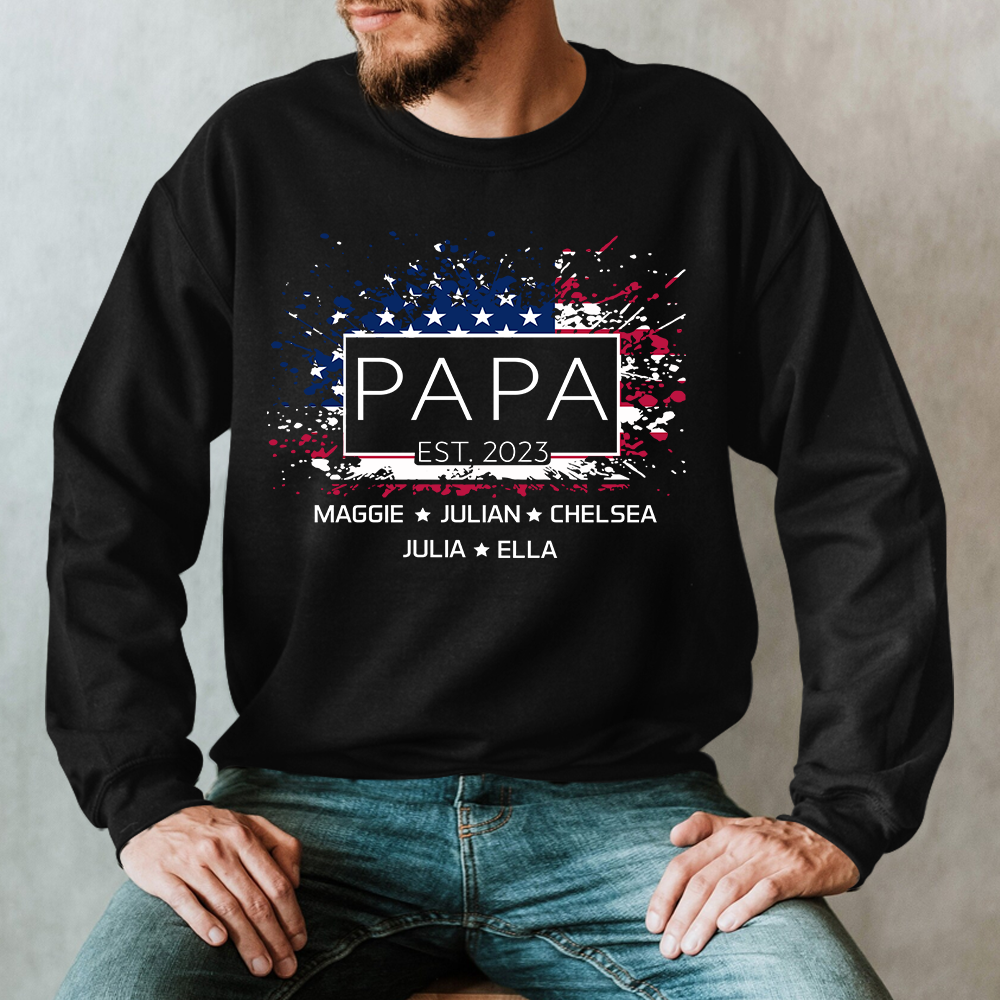 Lofaris Personalized Papa Grandkids Est USA Flag Sweatshirt