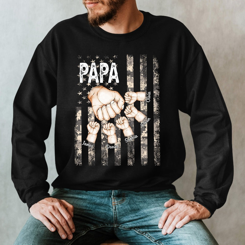 Lofaris Personalized Papa Retro Usa Flag Army Sweatshirt