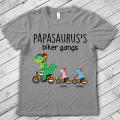 Lofaris Personalized Papasauruss Dinosaurs Biker Gangs T - Shirt