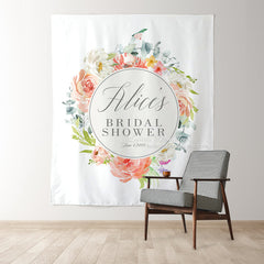 Lofaris Personalized Peach White Florals Bridal Shower Backdrop for Party