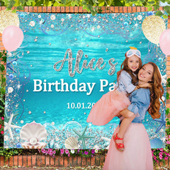 Lofaris Personalized Pearls Diamond Blue Sea Birthday Backdrop