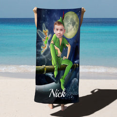 Lofaris Personalized Peter Pan Mast Night Beach Towel With Face