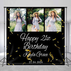 Lofaris Personalized Photo Black 21th Birthday Backdrop