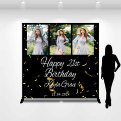 Lofaris Personalized Photo Black 21th Birthday Backdrop