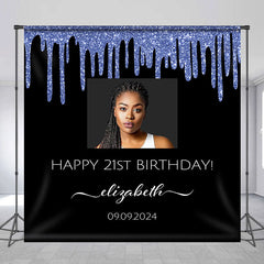 Lofaris Personalized Photo Black Blue Happy Birthday Backdrop