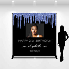 Lofaris Personalized Photo Black Blue Happy Birthday Backdrop