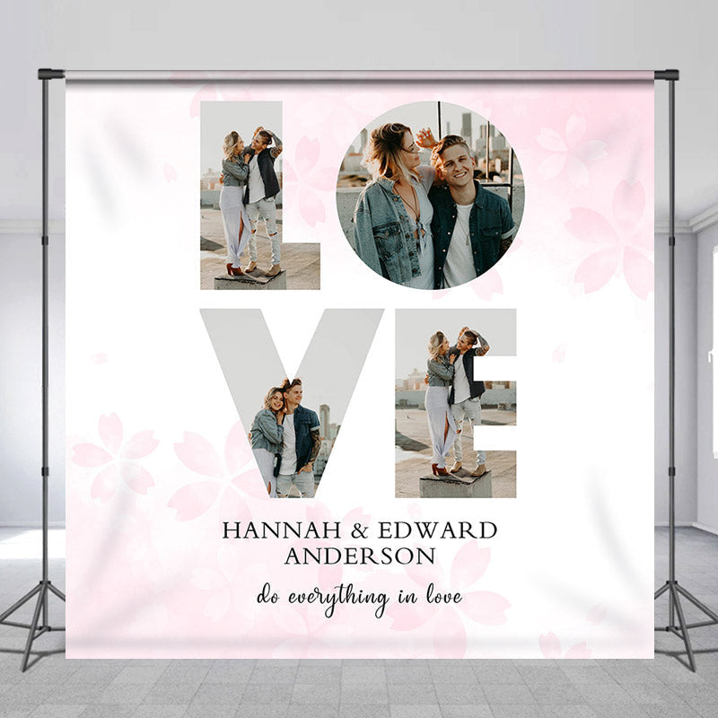 Lofaris Personalized Photo Love Pink Floral Wedding Backdrop