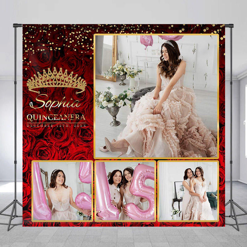 Lofaris Personalized Photo Red Rose Happy Birthday Backdrop