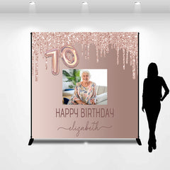 Lofaris Personalized Photo Rose Gold 70th Birthday Backdrop