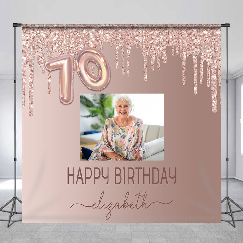 Lofaris Personalized Photo Rose Gold 70th Birthday Backdrop