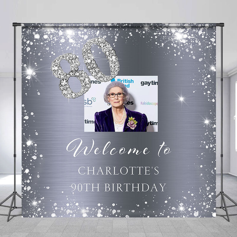 Lofaris Personalized Photo Sliver Diamonds Birthday Backdrop