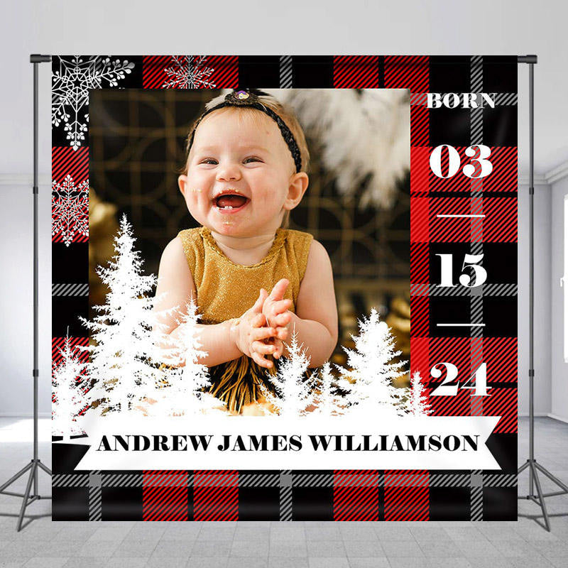 Lofaris Personalized Photo Snowflake Red Black Plaid Backdrop