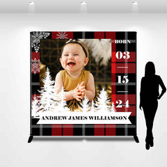 Lofaris Personalized Photo Snowflake Red Black Plaid Backdrop